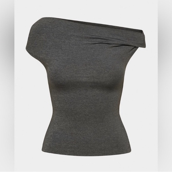 Aritzia Heather Charcoal Off-the-Shoulder Top - Picture 2 of 14